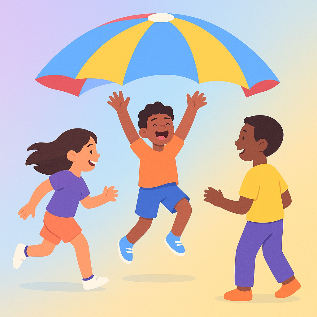 Kids playing together with a colorful beach ball